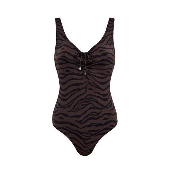 Prism Tiger SHELTER ISLAND One Piece Black Brown SWIMSUIT Small NWT $225 - Picture 3 of 6